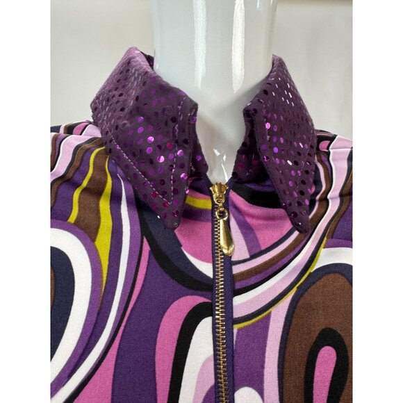 Psychedelic Patterned Jacket With Sequin Collar & Cuffs Sz Lg Zip Front Polyeste - Picture 3 of 16